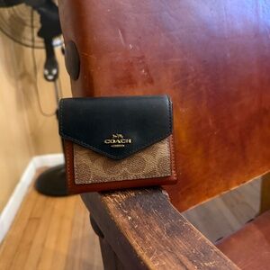 Coach Signature Trifold Wallet with Gold Hardware